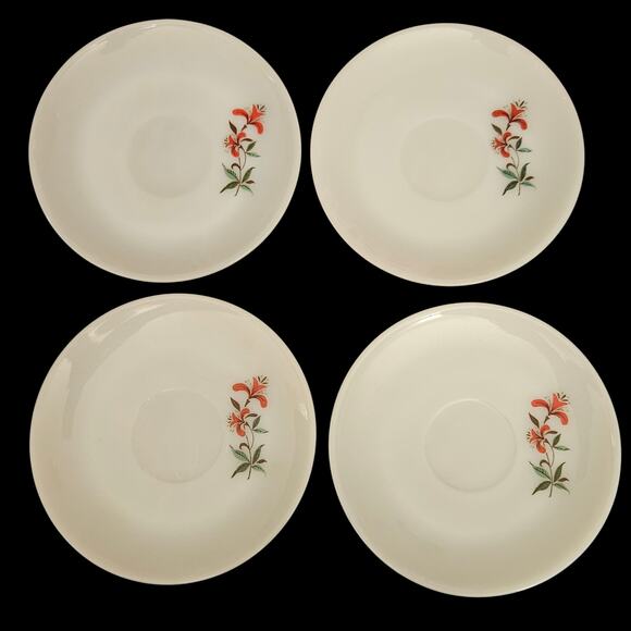 Fire-King Primrose 5.75 Saucers Set of 4 White Red Floral Milk Glass USA Vintage - Picture 5 of 6